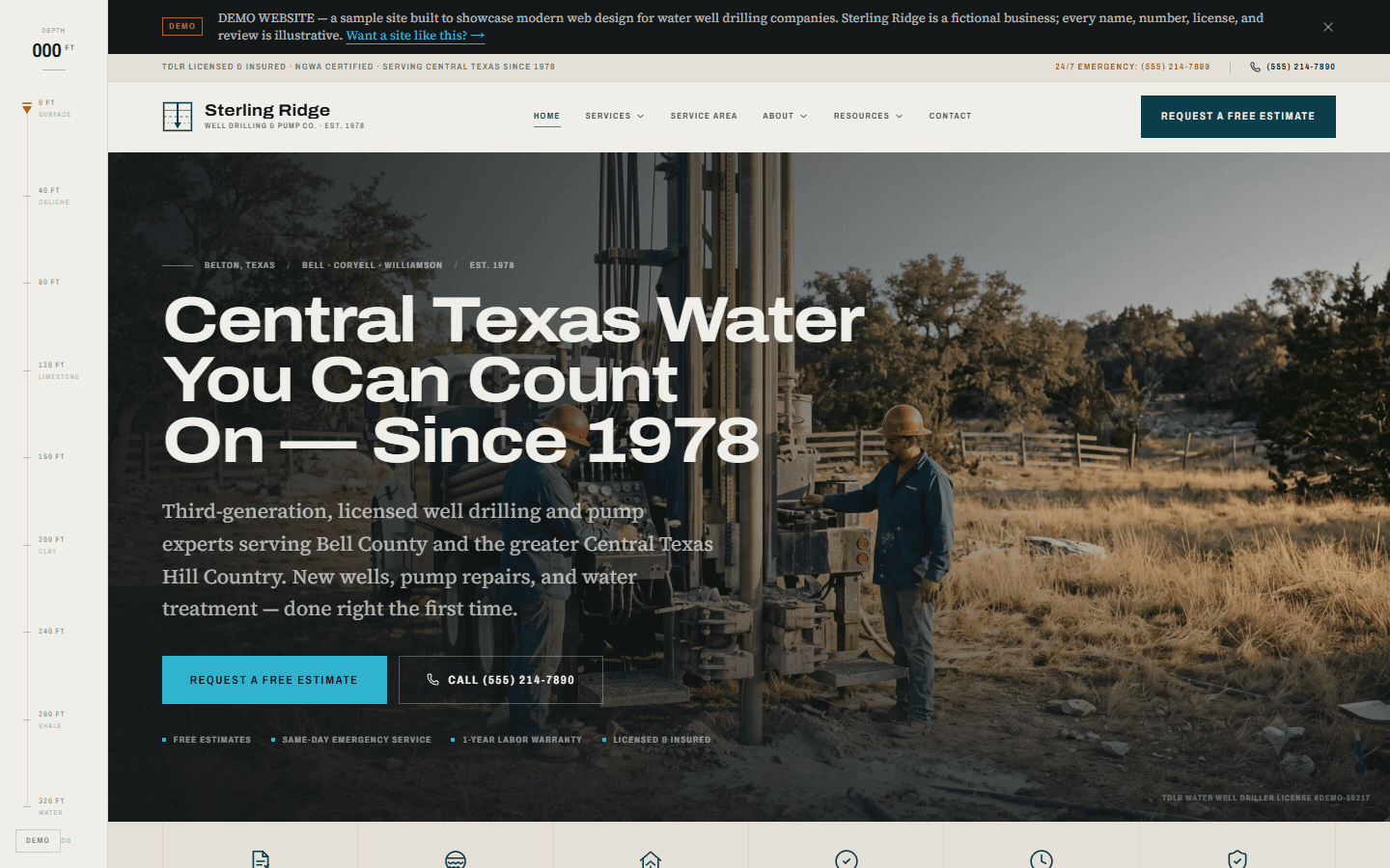Water well drilling and pump service company website demo for the US market