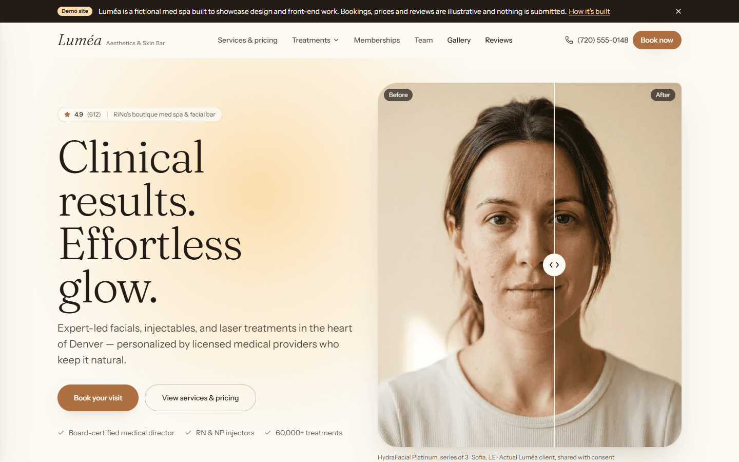 Boutique med spa website demo for the US market